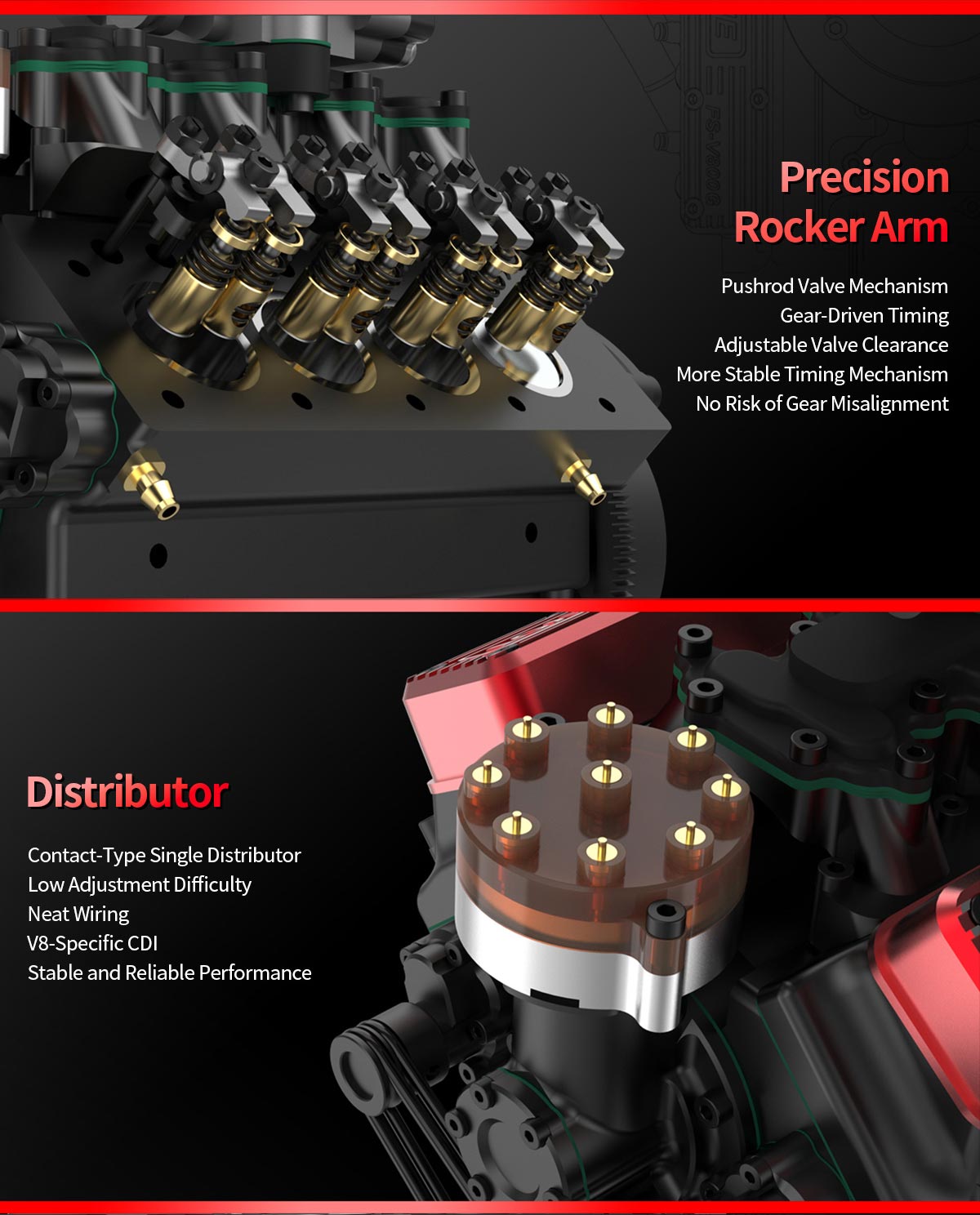 TOYAN V8 Engine FS-V800WGPC 28cc OHV Gasoline Engine - Build Your Own V8 Engine - V8 Engine Model Kit That Works